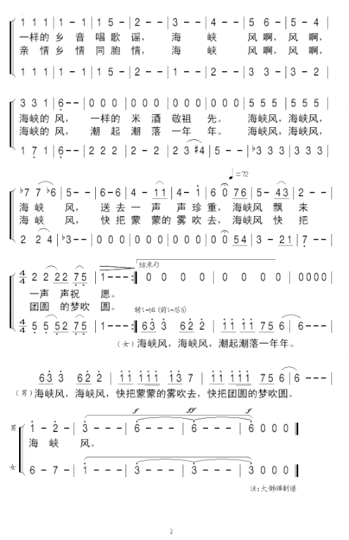 海峡风简谱