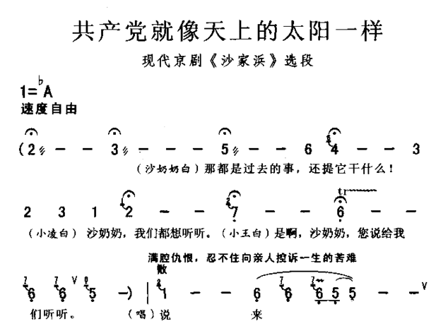 共产党就像天上的太阳一样简谱