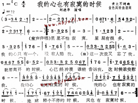 我的心也有寂寞的时候--刘德华简谱