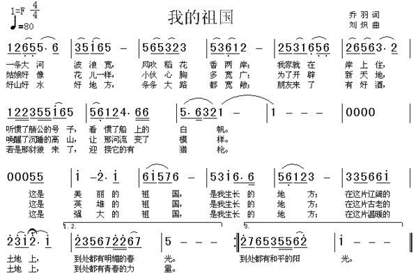 我的祖国《上甘岭》插曲简谱