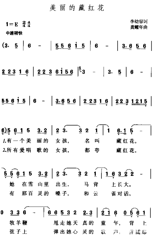 美丽的藏红花简谱