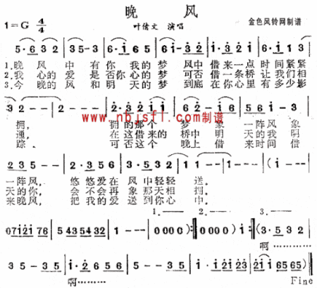 晚风--叶倩文简谱