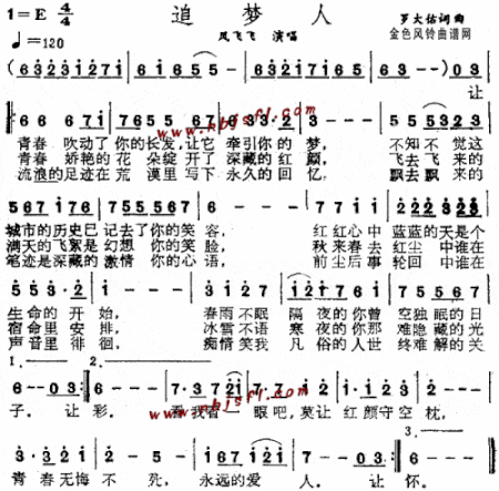 追梦人 《雪山飞狐》插曲 --凤飞飞简谱