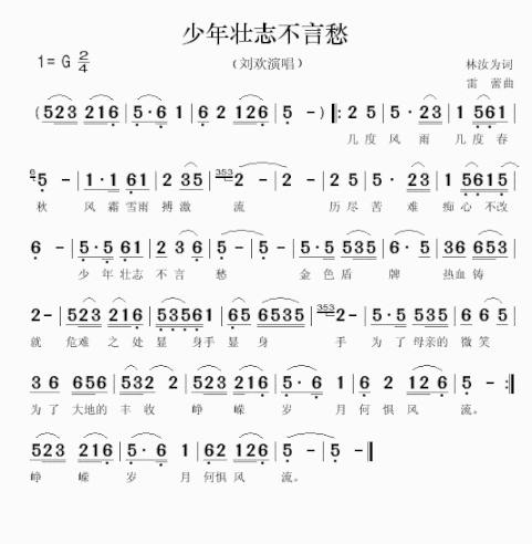 少年壮志不言愁简谱