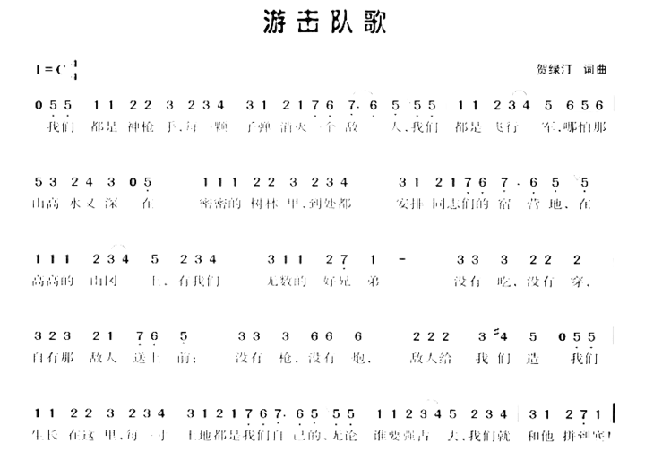 游击队歌清晰版简谱