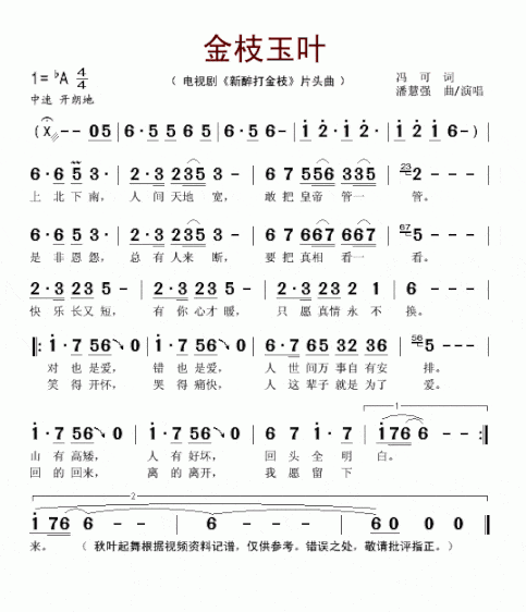 金枝玉叶电视剧《新醉打金枝》片头曲简谱