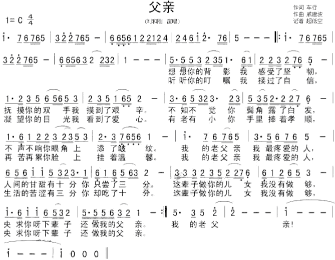 父亲－刘和刚简谱简谱