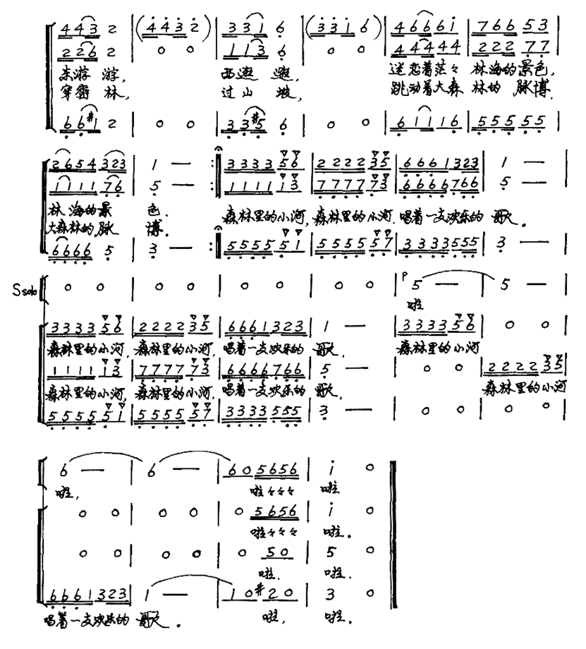 森林里的小河三声部2简谱