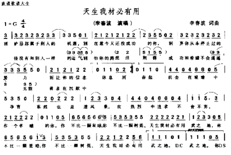 天生我才必有用－－－可听简谱