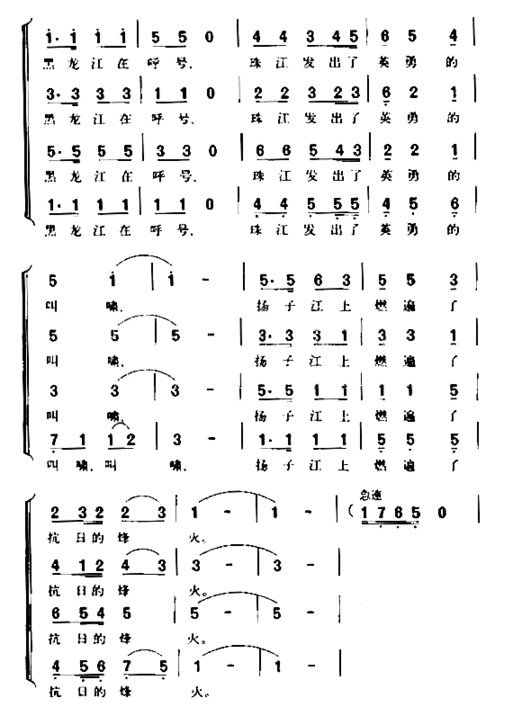 黄河大合唱《怒吼吧，黄河》简谱