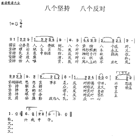 八个坚持、八个反对杨德成曲简谱