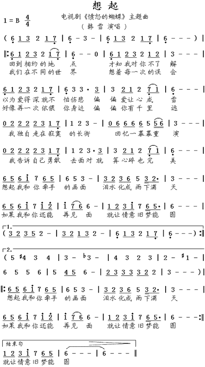 想起《愤怒的蝴蝶》主题曲简谱