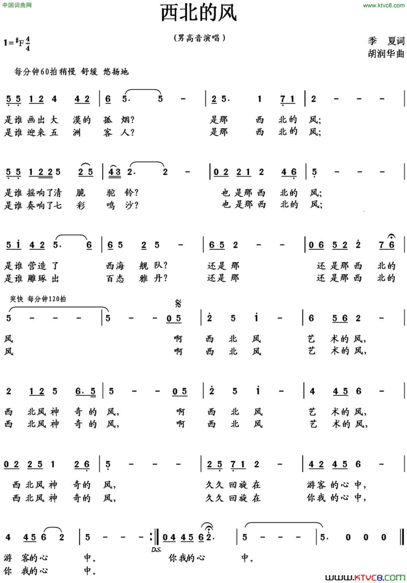 西北的风简谱