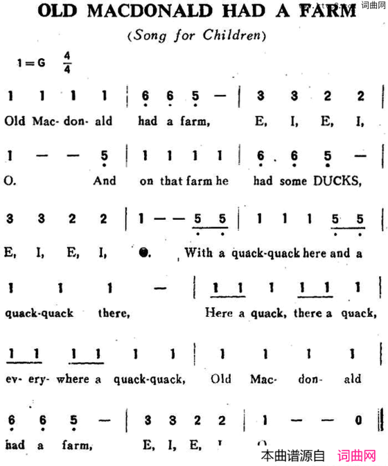 OLDMACDONALDHADAFARM老麦克唐纳有一个农场OLD MACDONALD HAD A FARM老麦克唐纳有一个农场简谱