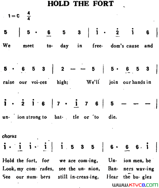 [美]HOLDTHEFORT坚守堡垒[美]HOLD THE FORT坚守堡垒简谱