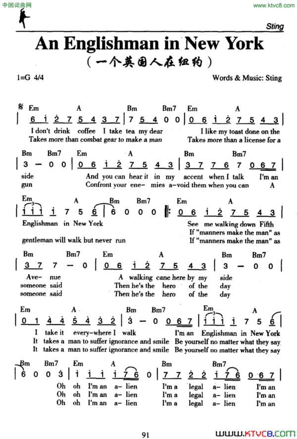 AnEnglishmaninNewYork一个英国人在纽约An Englishman in New York一个英国人在纽约简谱