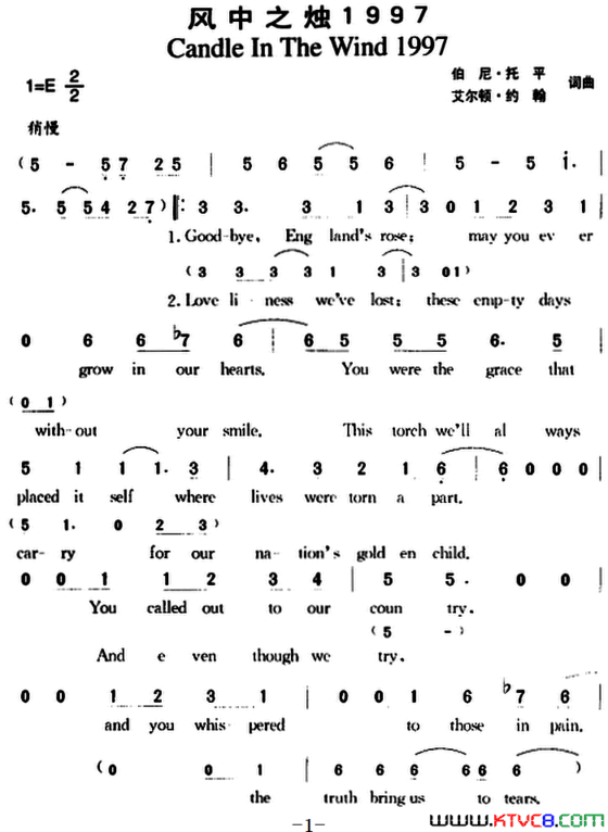 风中之烛1997简谱