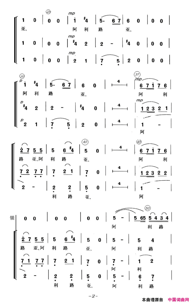 阿里路亚女声合唱、简谱版简谱