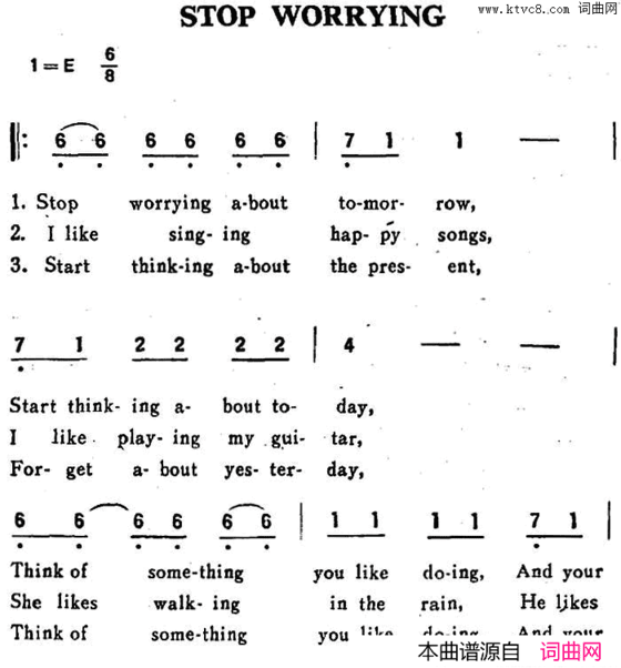 STOPWORRYING不要忧虑STOP WORRYING不要忧虑简谱