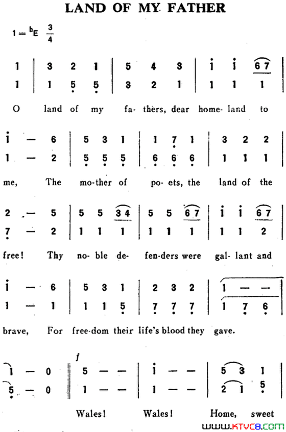 LAND OF MY FATHER我的故乡【威尔士】简谱