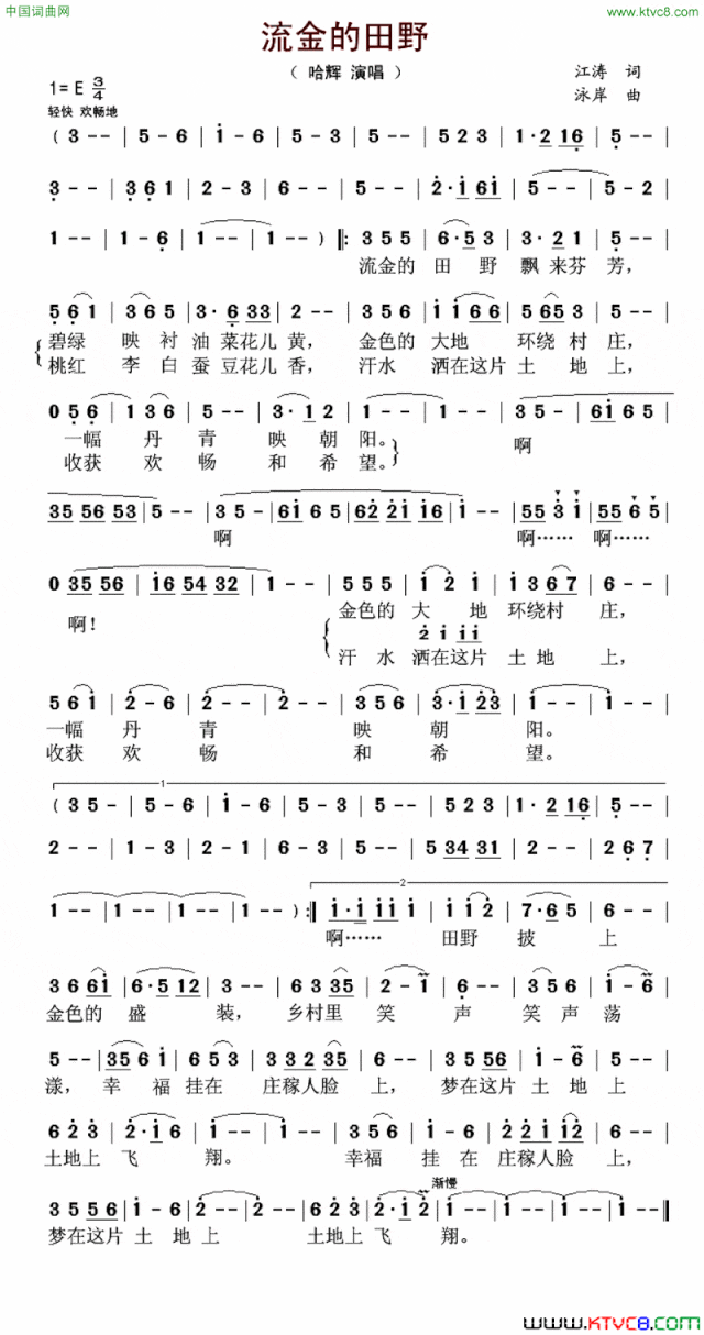 流金的田野简谱