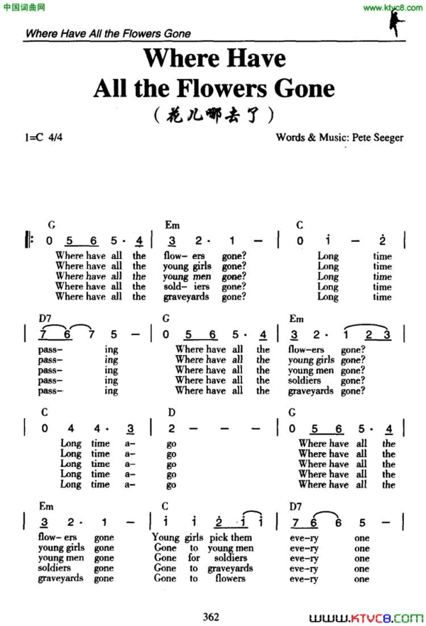 WhereHaveAlltheFlowersGone花儿哪去了Where Have All the Flowers Gone花儿哪去了简谱