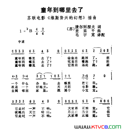 童年到哪里去了苏联电影《维思努兴的幻想》插曲简谱