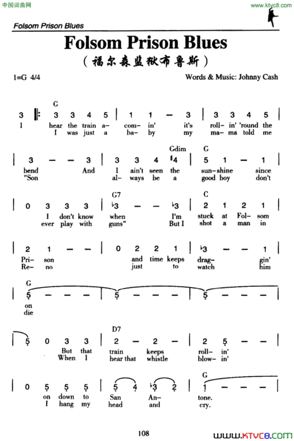 FolsomPrisonBlues福尔森监狱布鲁斯Folsom Prison Blues福尔森监狱布鲁斯简谱