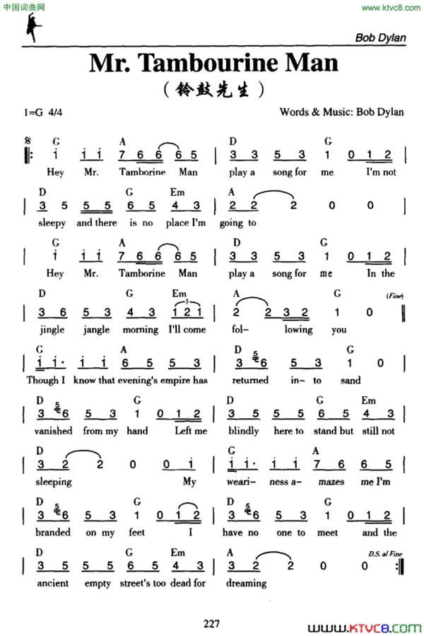 Mr.TambourineMan铃鼓先生Mr.Tambourine Man铃鼓先生简谱