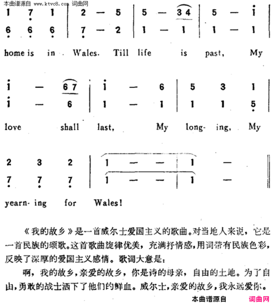 LAND OF MY FATHER我的故乡【威尔士】简谱