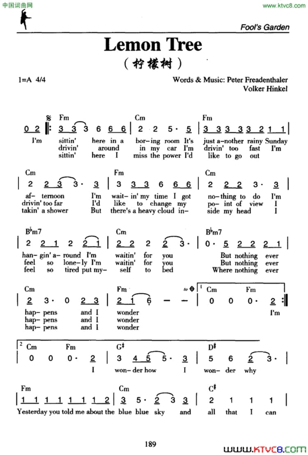 LemonTree柠檬树Lemon Tree柠檬树简谱