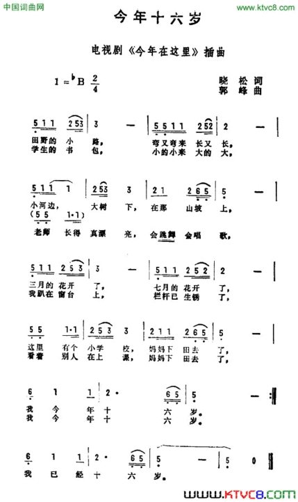 今年十六岁电视剧《今年在这里》插曲简谱