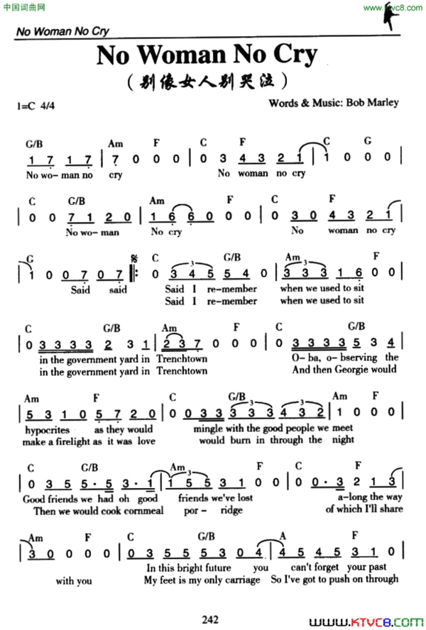 NoWomanNoCry别像女人别哭泣No Woman No Cry别像女人别哭泣简谱