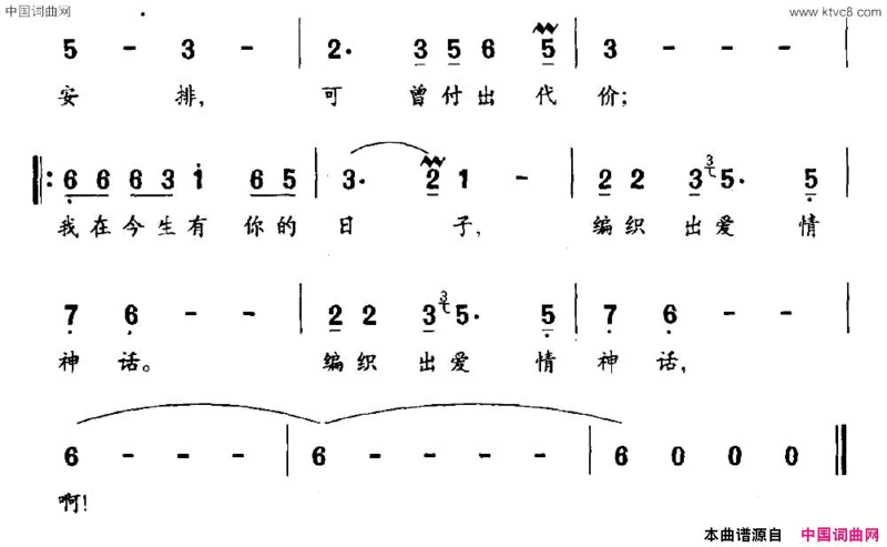 爱情神话连续剧《遭遇昨天》片尾曲简谱