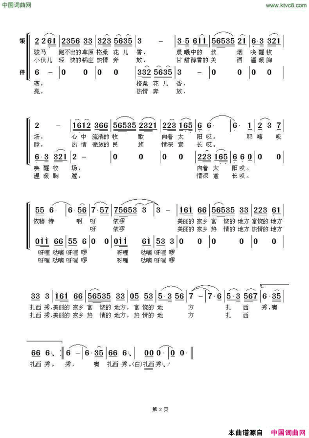 美丽的家乡扎西秀带伴唱简谱
