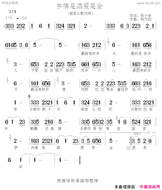 乡情是酒爱是金简谱