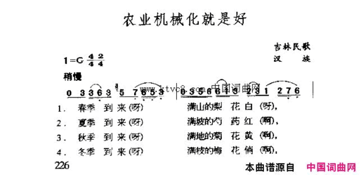 农业机械化就是好简谱