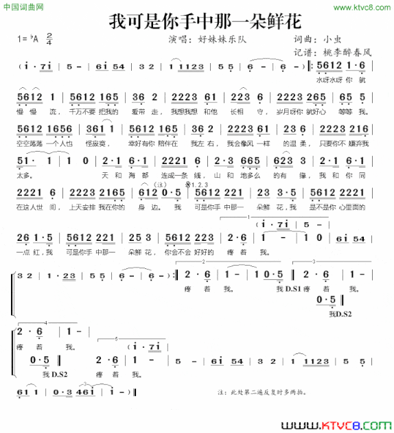 我可是你手中那一朵鲜花简谱