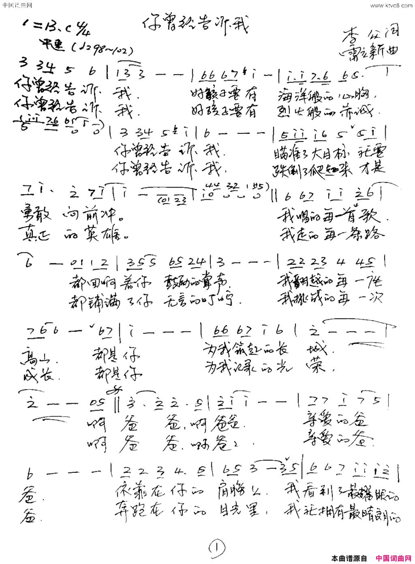 爸爸的目光又名：你曾经告诉我简谱