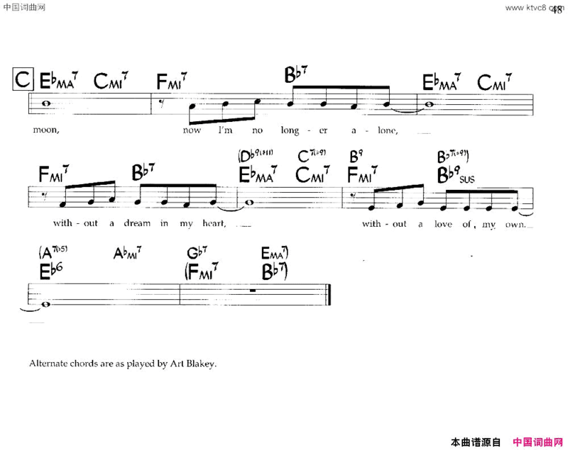 BlueMoon带和弦五线谱Blue Moon带和弦五线谱简谱