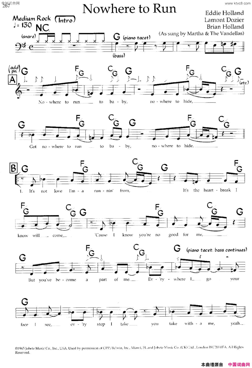 NowheretoRun带和弦五线谱Nowhere to Run带和弦五线谱简谱